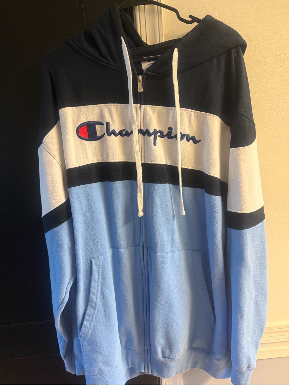 Champion Men’s Colorblock Navy, White & Light Blue Zip Hoodie